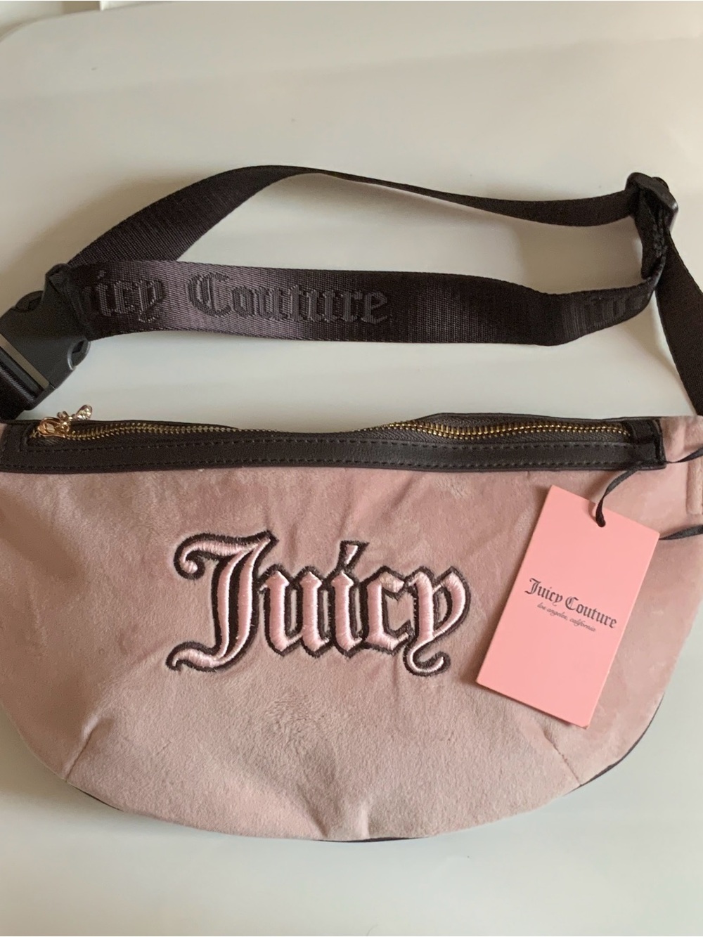 Juicy Couture Pink and Brown Logo Crossbody Belt Bag